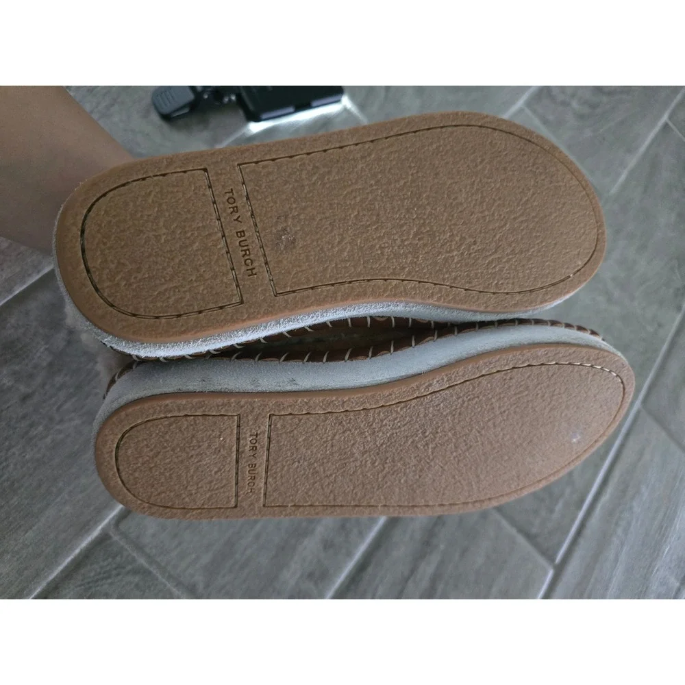 Tory Burch Tan Suede Shearling Lined Platform Slipper Loafers Womens 9M Logo